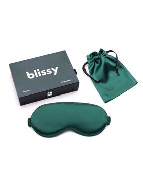 Blissy Mulberry Silk Sleep Mask Emerald Green with Travel Pouch